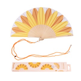 Fisura Sunflower Pattern Wooden Fan Colourful Elegant Accessory Portable Yellow Handheld Fan with Handy Hanger Size: 42.5 x 23cm