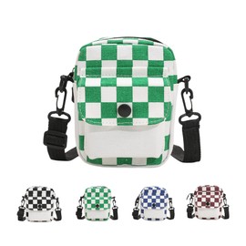 Creative Storm Small Checkered Crossbody Messenger Purse for Women/Man,Cute Shoulder Bag whit Detachable Strap (green)