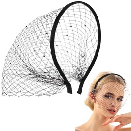 AEDOVE Black Mesh Veil Fascinator Headband 1920s Headpiece for Women, Black Funeral Veil with Rhinestones, for Tea Party, Black Church, Cocktail Party, Christmas for Girls Women Costume Accessories