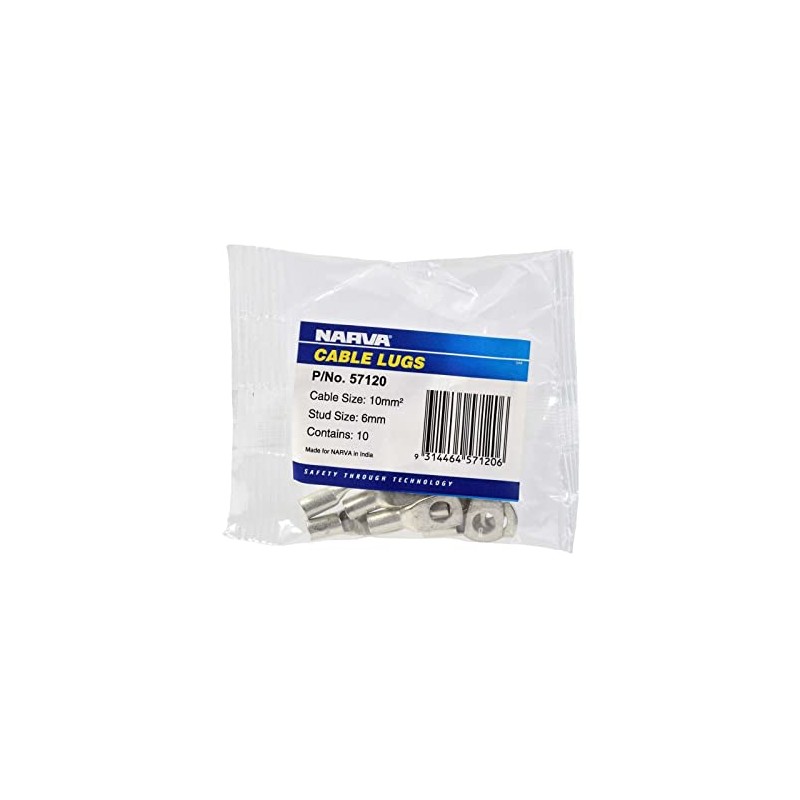Narva Cable Lug, 6 mm Stud Size (Pack of 10)