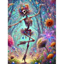 Skull Diamond Art Kits for Adults DIY 5D Dancing Skeleton Diamond Art Paint with Diamond Painting Full Drill Gem Art Horror Painting Kit for Home Wall Decor Gifts 12x16 in