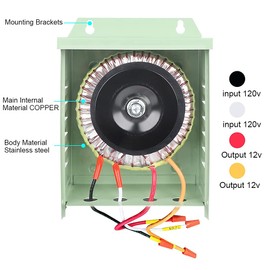 TCEUMIK 300W Pool Light Transformer 120V to 12V AC SPA Bulb Safety 300 Watt Rated Transformer for Indoor/Outdoor Swimming Pool/SPA/Inground Underwater Fixture/Submersible Light/Landscape Light Green