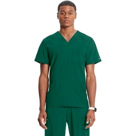 Cherokee Infinity V- Neck Men's Scrub Top with Rib Knit Back Panels Plus Size CK900A, 4XL, Hunter Green