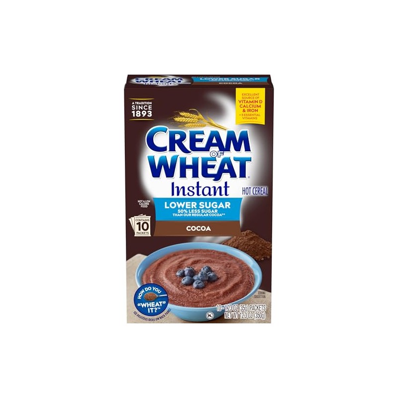 Cream of Wheat Instant Lower Sugar Hot Cereal, Cocoa, 10