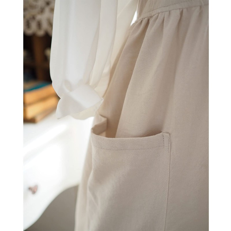 Uaussi Cotton Linen Apron Cross Back Work Apron for Women