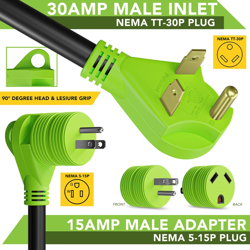 Leisure Cords 25' Power/Extension Cord with 30 AMP Male Standard/30
