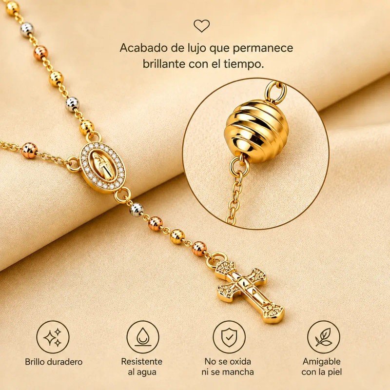 Rosario Virgen De Guadalupe 3 Oros Oro 18k Laminado Con