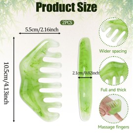WLLHYF 2 Pcs Jade Massage Combs, Natural Stone Guasha Scraping Scalp Comb Facial Massage Tool Multi-Functional Handheld Head Massage Comb for Head Caring Body Relaxing