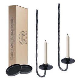 BeginS Hand-Forged Wall Candle Sconces Set of 2, Black Vintage Solid Steel Metal Candle Holders, Rustic Home Decor for Living Room, Bedroom, Dining Room, Wall-Mounted Candle Accent