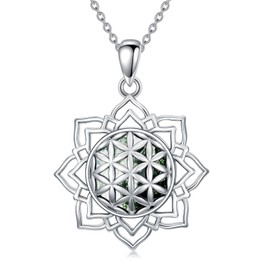 MEIDERBO Lotus Flower Necklace for Women 925 Sterling Silver Flower of Life Pendant Moss Agate Jewelry for Birthday Christmas