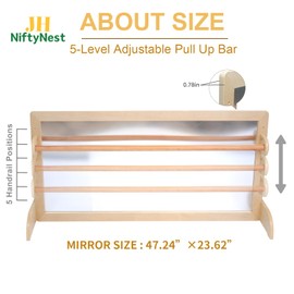 JHNIFTYNEST Infant Coordination Mirror Montessori Safety Pull up Bar Baby Mirror Acrylic Non-Glass Early Learning to Walk Mirror Upgrade Dual-Use with Base 120cm