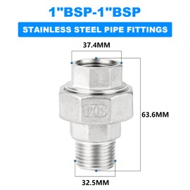 ERGAOBOY 2 PCS 304 Stainless Steel Union，1" BSP Male x 1" BSP Female Pipe Fitting for Water/Oil/Gas
