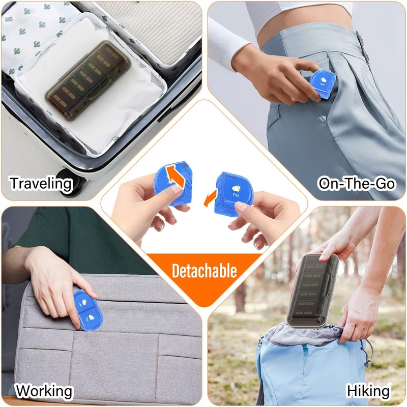 Codcaw Weekly Pill Organizer 2 Times a Day, Moisture-Proof, Detachable
