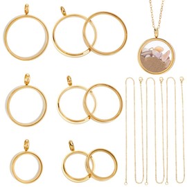 UNICRAFTALE 3 Sets Real 18K Gold Plated Memory Locket Charms Stainless Steel Flat Round Picture Photo Necklace Making Kit Crystal Locket Pendants Glass Floating Charm for DIY Jewelry Making