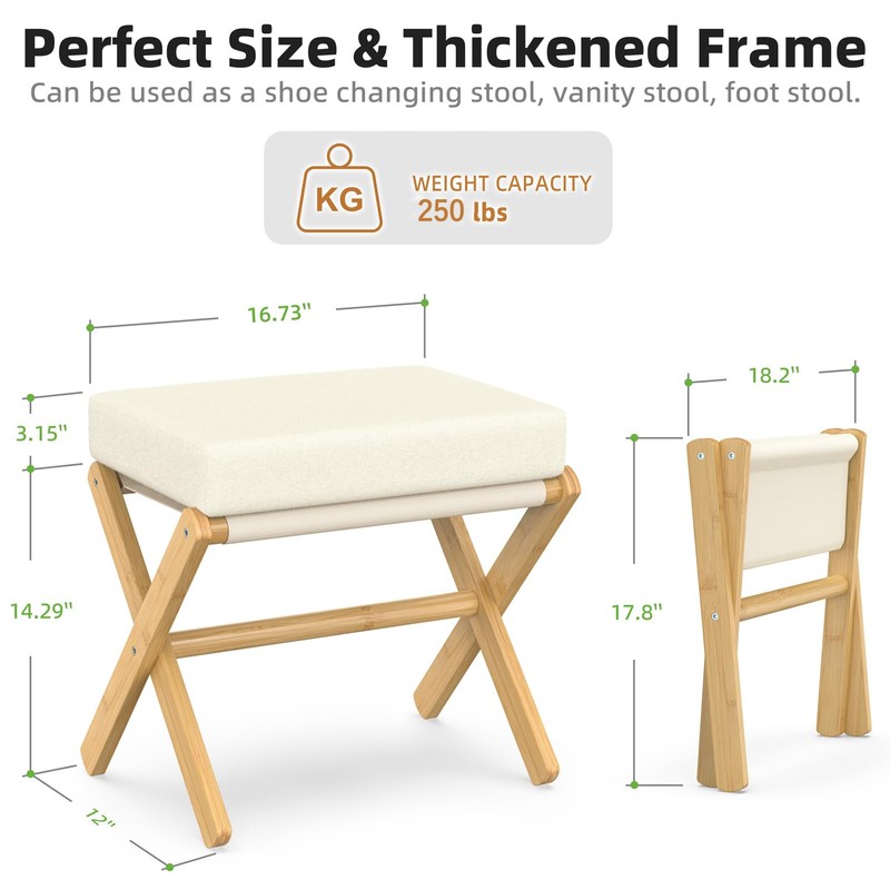 BAMBOOHOMIE Foldable Foot Stool Ottoman, Modern Foot Rest with Bamboo