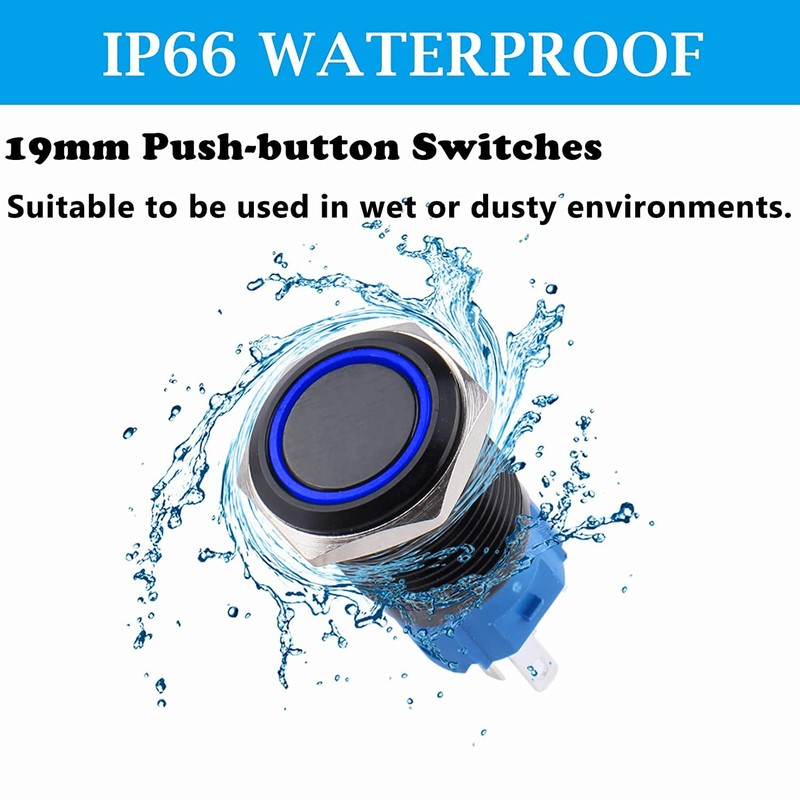 JIQI Latching Push Button Switch 19mm 3A Ring LED 12V-24V