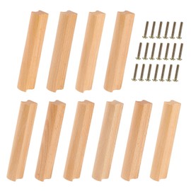 SWAWIS Pack of 10 Wooden Furniture Handles, 96 mm Wooden Handles, Kitchen Cabinets, Drawer Handles Wood with Screws, Door Handle, Strip-Shaped, Cabinet Handle Wood for Cupboards, Drawers, Furniture,