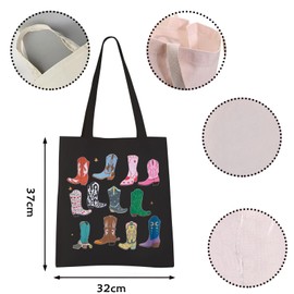 Cowgirl Tote Bag Country Girl Gift Cowgirl Western Boots Grocery Bag (BLK-Cowgirl Boot Tote CA)
