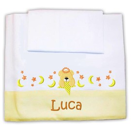 Zigozago - 3-teiliges Baby Bettwäsche Komplett Set Bär - 100% Baumwolle, handgefertigt, Bestickt und mit Namen personalisierbar