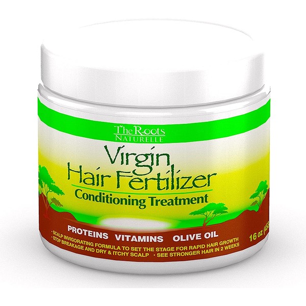 The Roots Naturelle Virgin Hair Fertilizer Conditioning Treatment. Helps Strengthen Hair, Promote Rapid Hair Growth and Protect/Restore Damaged Hair (Large 16oz)