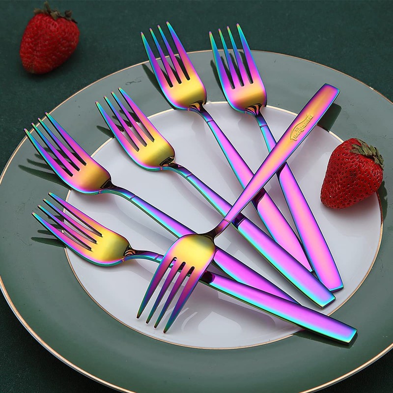 Berglander Rainbow Forks of 6, Stainless Steel Titanium Shiny Colourful