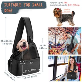 Lukovee Dog Slings for Small Dogs, Hard Bottom Support & Adjustable Soft Padded Shoudler Strap Dog Sling Carrier, Dog Purse with Button Closure & Zipper Pockets (for Pets up to 6 lbs, Black)
