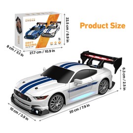 KBIBCK RC Drift Car, 1:24 Rennauto Ferngesteuert, 30km/H 4WD 2,4 GHz Fernsteuerung Mini RC Car mit Led-Leuchten, Reifen und Straßensperren, Ferngesteuertes Drift Auto für Erwachsene und Kinder (Weiß)
