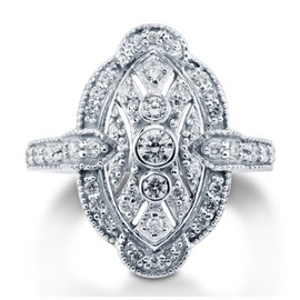 BERRICLE Sterling Silver Navette Cubic Zirconia CZ Statement Vintage Inspired Art Deco Fashion Ring for Women, Rhodium Plated Size 7