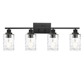 MELUCEE Wall Light Fixture, 4-Light Black Bathroom Vanity Light Over Mirror with Clear Hammered Glass, Modern Wall Sconces Lamp for Powder Room Bedroom Kitchen Porch (Patent No.: US D963914 S)