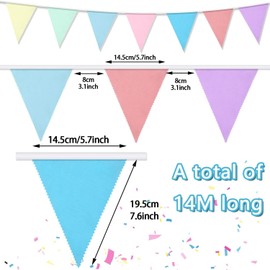 Alintor Pastel Bunting + 18 Pastel Balloons, 46 Flags Fabric Bunting, Birthday Bunting, Bunting Flags for Christening, Baby Shower, Garden Decorations