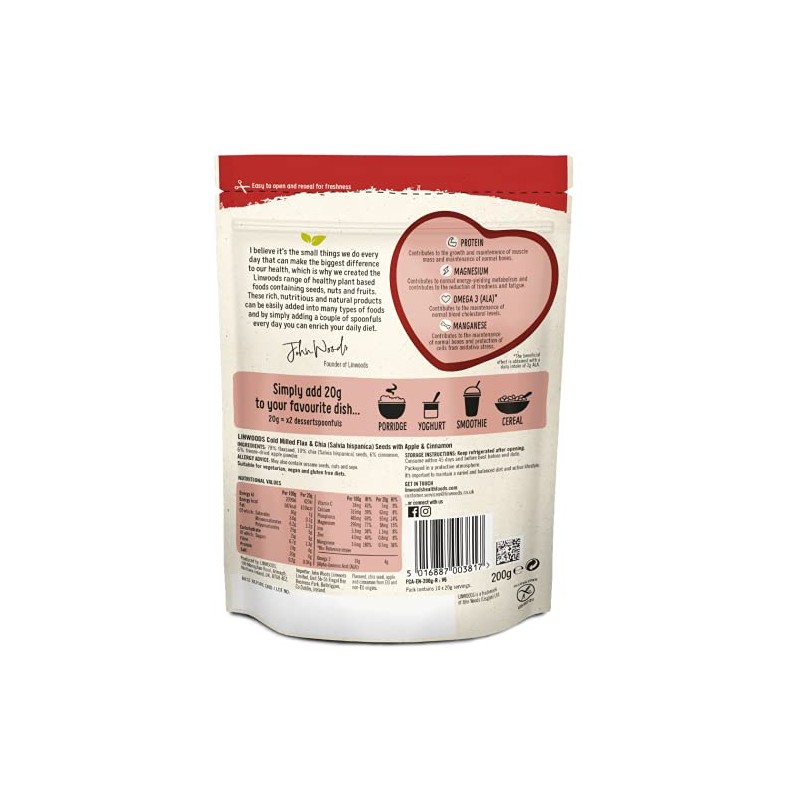 LINWOODS Milled Flaxseed Chia Apple & Cinnamon 200g (PACK OF