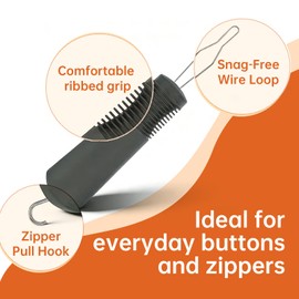 Button Hook with Zipper Pull, 2-in-1 Button Assist Tool for Seniors, Button Helper Device with Wide Non-Slip Handle for Limited Hand Mobility, Daily Living Aid for Easy Dressing (Gray)