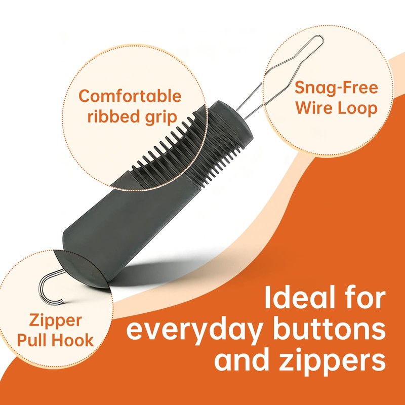 Button Hook with Zipper Pull, 2-in-1 Button Assist Tool for