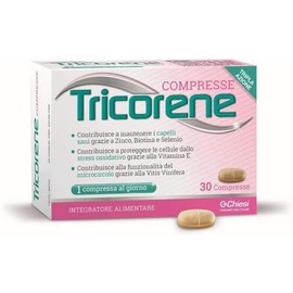 Chiesi, Tricorene compresse - Integratore Alimentare che contribuisce al mantenimento dei capelli sani grazie a Zinco, Biotina e Selenio. Specifico per Cura dei Capelli, Senza Glutine - 30 compresse