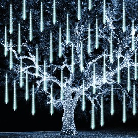 TW SHINE White Christmas Meteor Shower Lights Outdoor, 288LED 12" 8 Tubes Waterproof Christmas Lights Outdoor Plug in, Snow Falling Rain Icicle Xmas Lights Decorations, White