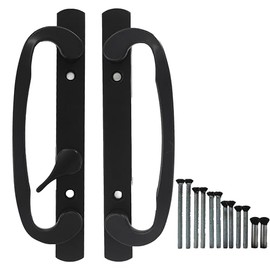 Hyneesun Patio Door Handle 3-15/16 Inch(10cm) Hole spacing （Right and Left Handed）(fit for 45degree Mortise Lock) Non-keyed (Offset Position, Black)