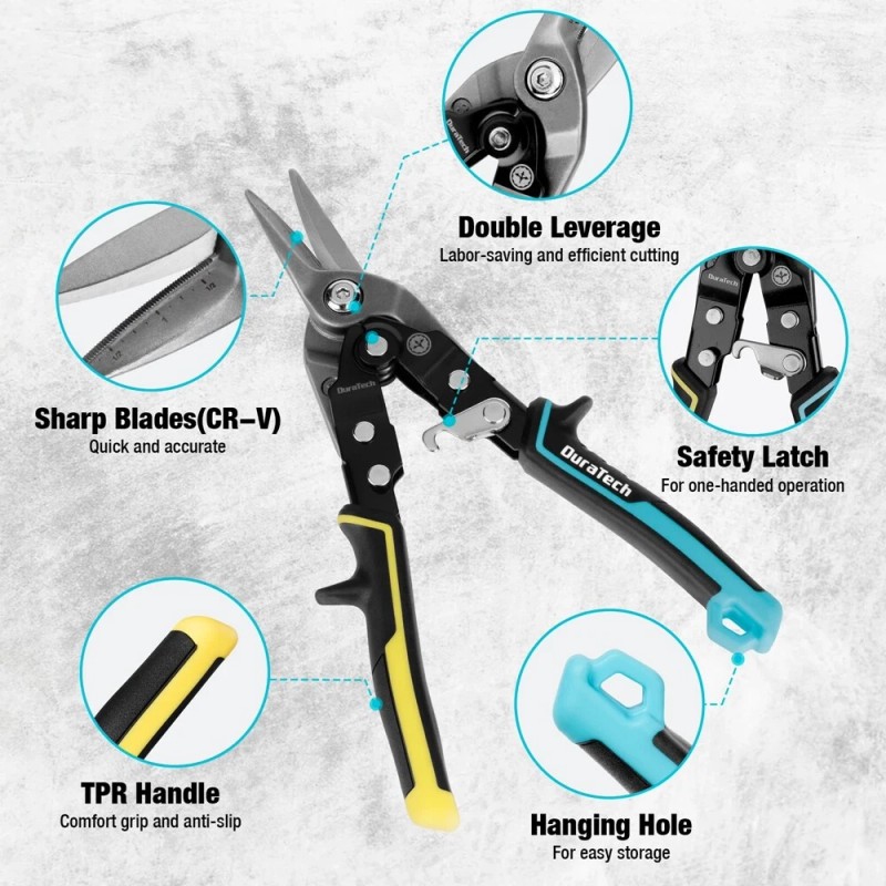DURATECH 3PCS Aviation Snips Set 10 Inch Left Straight Right