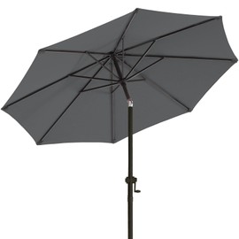 wikiwiki 9 FT Patio Umbrellas Outdoor Umbrella Table Market Umbrella with 8 Sturdy Ribs, Push Button Tilt/Crank, Grey