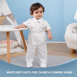 Booulfi Baby Boy Clothes Baby Kids Suit Christening Gift for Boy Short Summer Formal Wedding Church Gentleman Outfits Clothing With Dress Shirt Suspender Pants Bowtie 6-9 Months