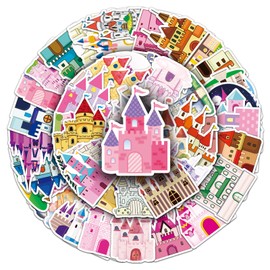 Castle Stickers for Kids, 50Pcs Cartoon Kawaii Decals for Girls, Happy Birthday Party Supplies,Waterproof Vinyl Stickers,Decorations for Phone Guitar Laptop Water Botter,Gift to Family Friends