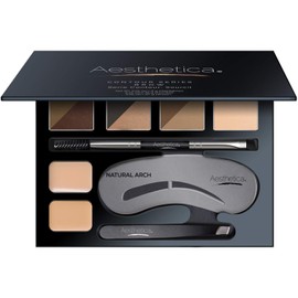 Aesthetica Cosmetics Brow Contour Kit â€" 16-Piece Contouring Eyebrow Makeup Palette â€" Includes Powders, Wax, Stencils, Spoolie/Brush Duo, Tweezers 