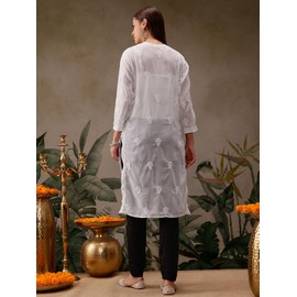 Ada Indian Hand Embroidery Chikankari Faux Georgette Kurta Kurti Tunic For Women & Girls A95485 (XXX-Large, White)