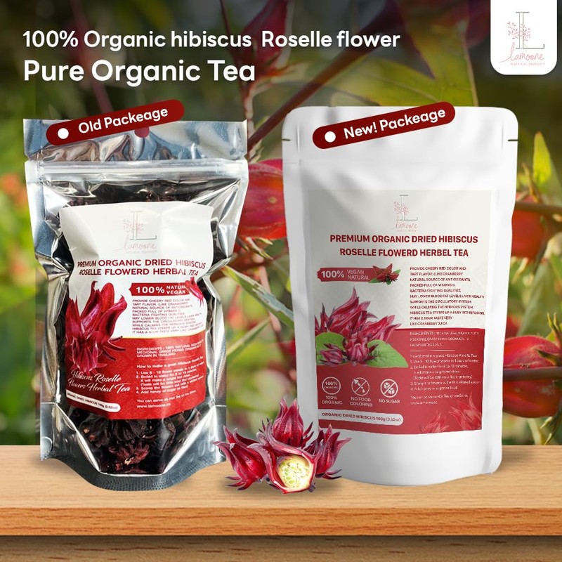 Lamoone Premium Organic Dried Hibiscus Roselle Flowers Herbal Tea organically