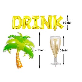 AonnDeel Drink Up Beaches Foil Balloons, Gold Letter Luau Palm Tree Banner Champagne Mylar Balloons for Summer Beaches Hawaii Luau Palm Tree Tropical Party Supplies Decorations