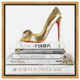 The Oliver Gal Artist Co. Fashion and Glam Framed Wall Art Canvas Prints Red Sole' Shoes Home Décor, 24" x 24", Gold, White