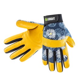 LUXGUFT Breathable Gardening Gloves with Cowhide Leather for Yard Work, Farm, Warehouse, Outdoor, Construction, Motorcycle | Thorn Proof, Adjustable Wrist | Navy