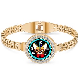 LONYOO Stainless Steel Cute Chihuahua Bracelet Dog Lovers Gifts for Women 18K Gold Bangle Cuff Bracelets Puppy Pet Animal Jewellery (Gold)