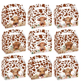 BACH AND BOUJEE 12 PCS Highland Cow Party Treat Boxes Brown Western Party Favor Gift Box Candy Boxes Bags for Western Highland Cow Baby Shower Birthday