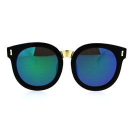SA106 Kids Childern Size Color Mirror Plastic Retro Round Horned Rim Sunglasses Black Teal