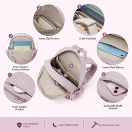 10L Mini Backpack Lightweight Nylon Daypack for Women, Small City Pack, Versatile Ladies Backpack for Shopping & Travel, Light Pink